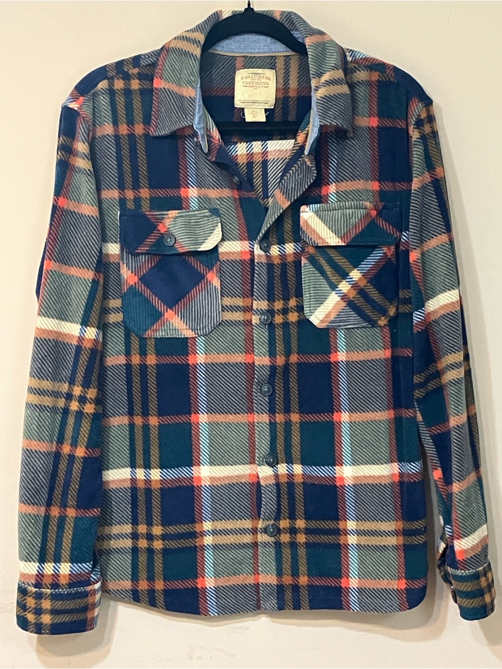 Men’s Plaid Button-Down Shirt Jacket in Navy, Tan & Cream